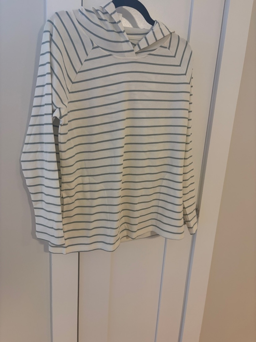 Striped Hooded Long-Sleeve Top in Cream and Green